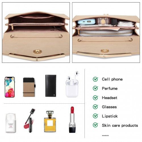 LH1756 - Miss Lulu Leather Look Envelope Clutch Bag - Beige | Neil's Luggage Store
