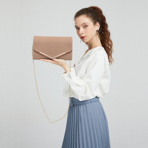 LH1756 - Miss Lulu Leather Look Envelope Clutch Bag - Beige | Neil's Luggage Store