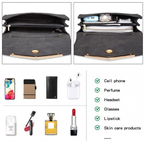 LH1756 - Miss Lulu Leather Look Envelope Clutch Bag - Black | Neil's Luggage Store