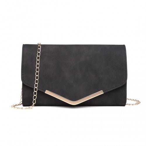 LH1756 - Miss Lulu Leather Look Envelope Clutch Bag - Black | Neil's Luggage Store