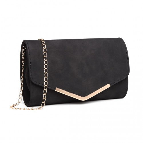 LH1756 - Miss Lulu Leather Look Envelope Clutch Bag - Black | Neil's Luggage Store
