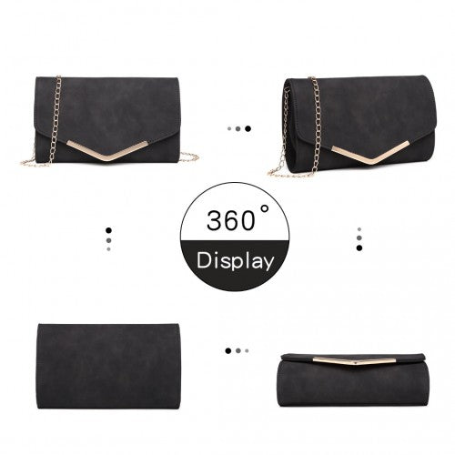 LH1756 - Miss Lulu Leather Look Envelope Clutch Bag - Black | Neil's Luggage Store