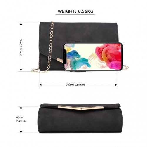 LH1756 - Miss Lulu Leather Look Envelope Clutch Bag - Black | Neil's Luggage Store