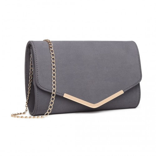 LH1756 - Miss Lulu Leather Look Envelope Clutch Bag - Grey - Neils Luggage Store