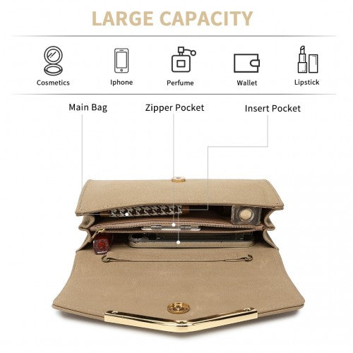 Miss Lulu Leather Look Envelope Clutch Bag Khaki Crossbody Flip Cover | Neil's Luggage Store