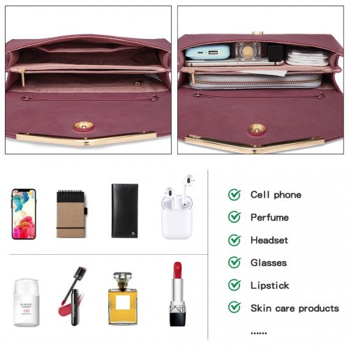 Miss Lulu Faux Leather Look Envelope Clutch Bag Red Crossbody | Neil's Luggage Store