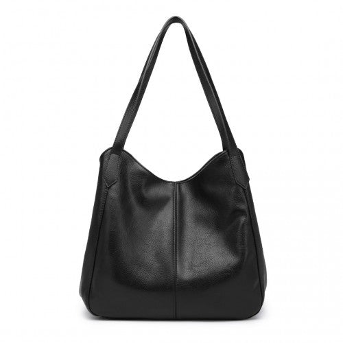 LH2230 - Miss Lulu Soft Leather Multiple Pocket Tote Shoulder Bag - Black by LuluBags