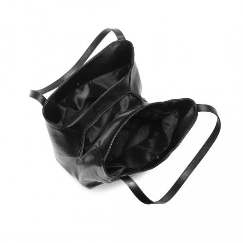 LH2230 - Miss Lulu Soft Leather Multiple Pocket Tote Shoulder Bag - Black by LuluBags