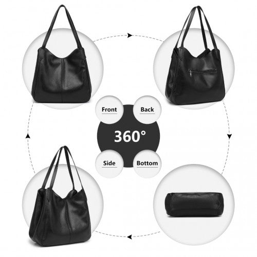 LH2230 - Miss Lulu Soft Leather Multiple Pocket Tote Shoulder Bag - Black by LuluBags