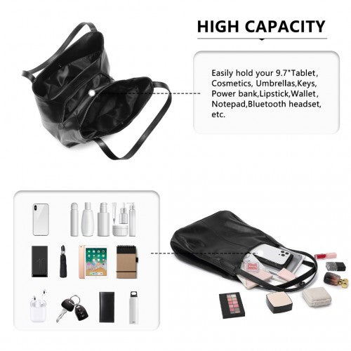 LH2230 - Miss Lulu Soft Leather Multiple Pocket Tote Shoulder Bag - Black by LuluBags