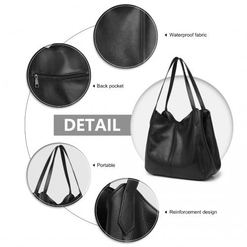 LH2230 - Miss Lulu Soft Leather Multiple Pocket Tote Shoulder Bag - Black by LuluBags