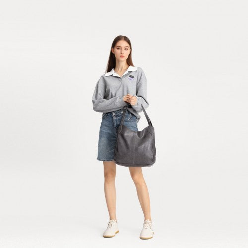 LH2230 - Miss Lulu Soft Leather Multiple Pocket Tote Shoulder Bag - Black by LuluBags