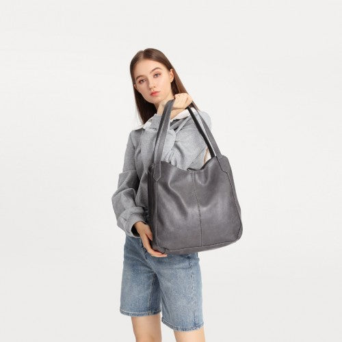 LH2230 - Miss Lulu Soft Leather Multiple Pocket Tote Shoulder Bag - Black by LuluBags