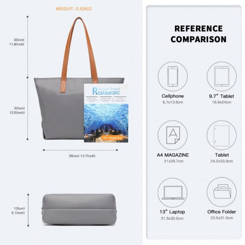 LH2240 - Miss Lulu Casual Waterproof Shopping Tote Bag - Grey | Neil's Luggage Store