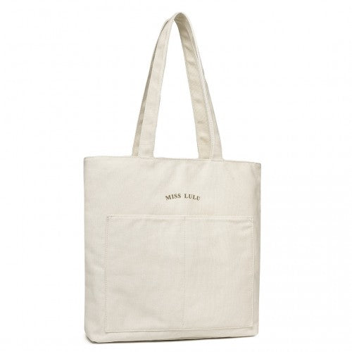LH2319 - Miss Lulu Large Capacity Canvas Shopping Shoulder Bag - Beige | Neil's Luggage Store