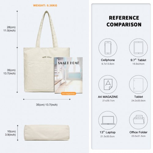 LH2319 - Miss Lulu Large Capacity Canvas Shopping Shoulder Bag - Beige | Neil's Luggage Store