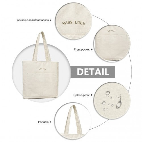 LH2319 - Miss Lulu Large Capacity Canvas Shopping Shoulder Bag - Beige | Neil's Luggage Store