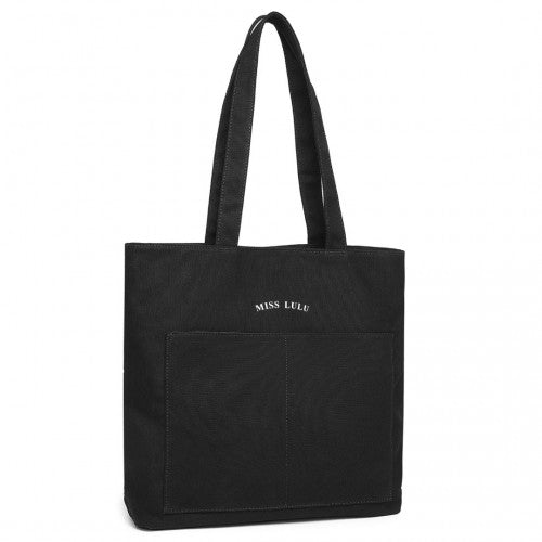 LH2319 - Miss Lulu Large Capacity Canvas Shopping Shoulder Bag - Black | Neil's Luggage Store