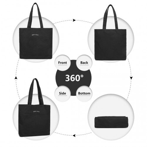 LH2319 - Miss Lulu Large Capacity Canvas Shopping Shoulder Bag - Black | Neil's Luggage Store