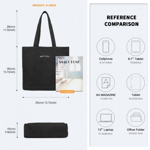 LH2319 - Miss Lulu Large Capacity Canvas Shopping Shoulder Bag - Black | Neil's Luggage Store