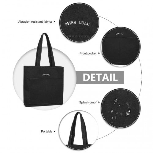 LH2319 - Miss Lulu Large Capacity Canvas Shopping Shoulder Bag - Black | Neil's Luggage Store