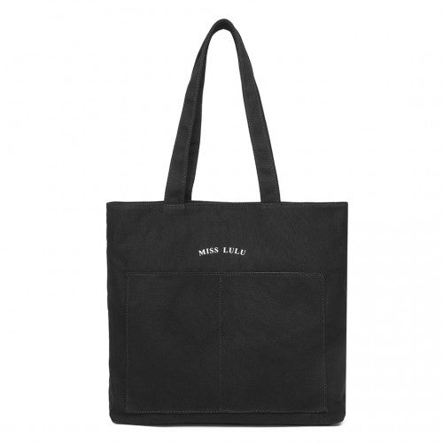 LH2319 - Miss Lulu Large Capacity Canvas Shopping Shoulder Bag - Black | Neil's Luggage Store