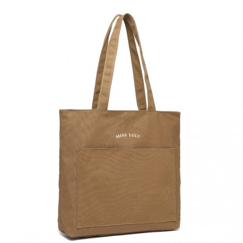 LH2319 - Miss Lulu Large Capacity Canvas Shopping Shoulder Bag - Brown | Neil's Luggage Store