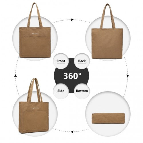 LH2319 - Miss Lulu Large Capacity Canvas Shopping Shoulder Bag - Brown | Neil's Luggage Store