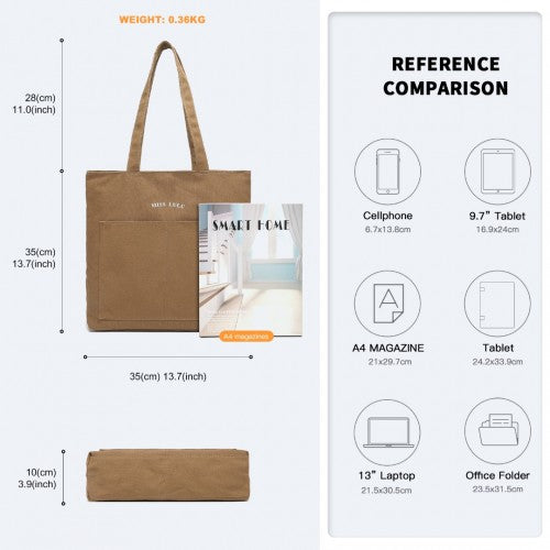 LH2319 - Miss Lulu Large Capacity Canvas Shopping Shoulder Bag - Brown | Neil's Luggage Store