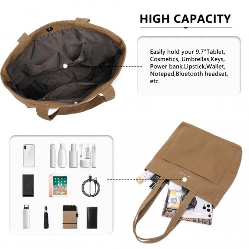 LH2319 - Miss Lulu Large Capacity Canvas Shopping Shoulder Bag - Brown | Neil's Luggage Store