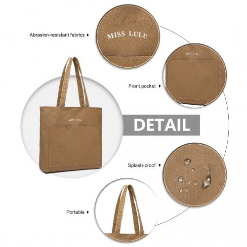 LH2319 - Miss Lulu Large Capacity Canvas Shopping Shoulder Bag - Brown | Neil's Luggage Store
