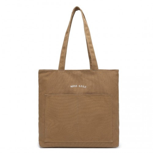 LH2319 - Miss Lulu Large Capacity Canvas Shopping Shoulder Bag - Brown | Neil's Luggage Store