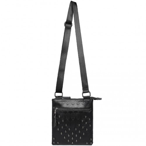 LH2419 - Miss Lulu Stylish Gothic Skull Embossed PU Leather Crossbody Messenger Bag with Metal Accents - Black | Neil's Luggage Store