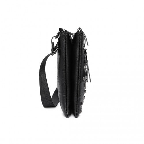 LH2419 - Miss Lulu Stylish Gothic Skull Embossed PU Leather Crossbody Messenger Bag with Metal Accents - Black | Neil's Luggage Store