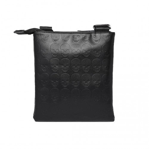 LH2419 - Miss Lulu Stylish Gothic Skull Embossed PU Leather Crossbody Messenger Bag with Metal Accents - Black | Neil's Luggage Store