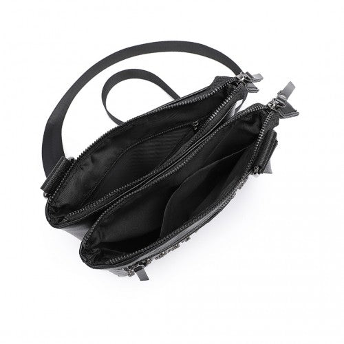 LH2419 - Miss Lulu Stylish Gothic Skull Embossed PU Leather Crossbody Messenger Bag with Metal Accents - Black | Neil's Luggage Store