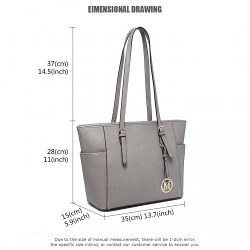LM1642-1 - Miss Lulu Faux Leather Adjustable Handle Tote Bag - Grey | Neil's Luggage Store