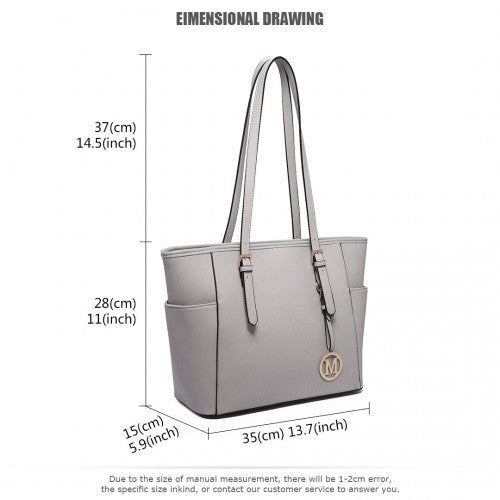 LM1642-1 - Miss Lulu Faux Leather Adjustable Handle Tote Bag - Light Grey | Neil's Luggage Store