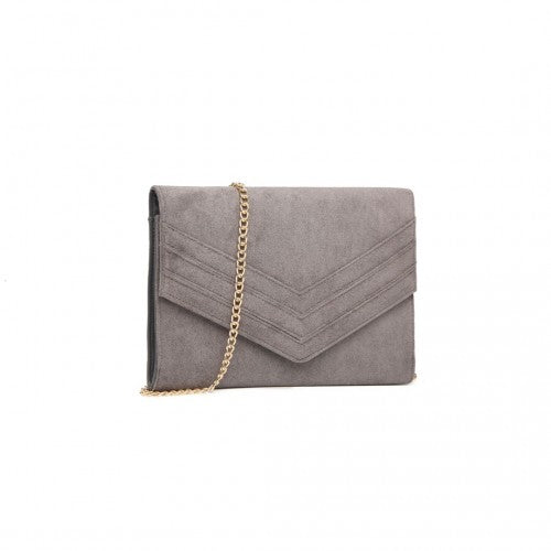 LP1963 - MISS LULU CHEVRON ENVELOPE CLUTCH BAG - GREY | Neil's Luggage Store