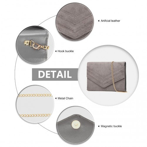 LP1963 - MISS LULU CHEVRON ENVELOPE CLUTCH BAG - GREY | Neil's Luggage Store