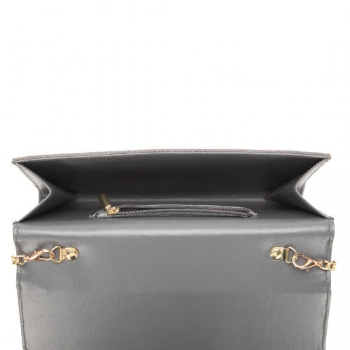 LP1963 - MISS LULU CHEVRON ENVELOPE CLUTCH BAG - GREY | Neil's Luggage Store