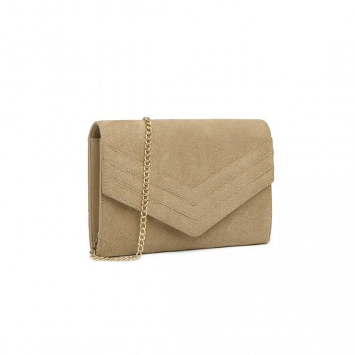 LP1963 Miss Lulu Chevron Envelope Clutch Bag Light Brown Suede Effect Evening Bag With Timeless Elegance | Neil's Luggage Store