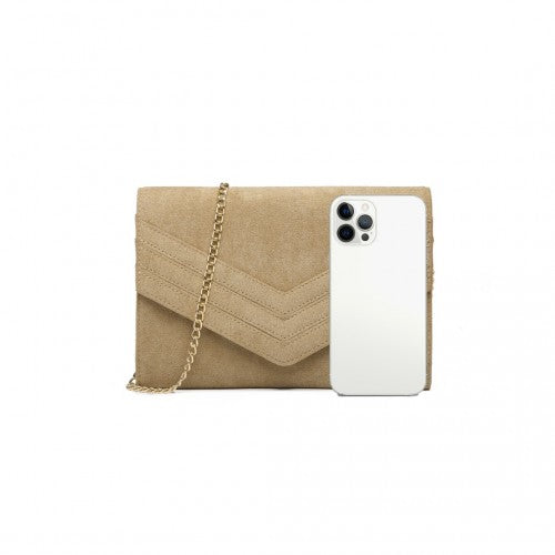 LP1963 Miss Lulu Chevron Envelope Clutch Bag Light Brown Suede Effect Evening Bag With Timeless Elegance | Neil's Luggage Store