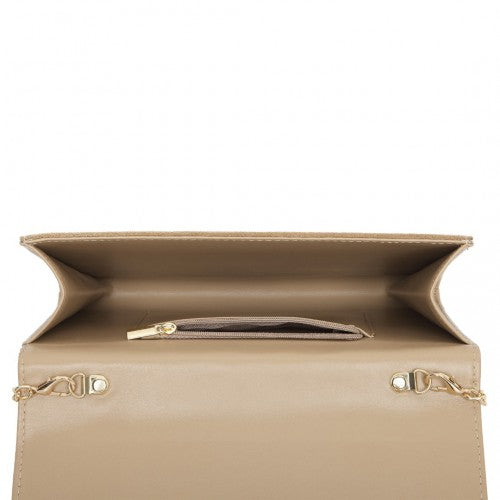 LP1963 Miss Lulu Chevron Envelope Clutch Bag Light Brown Suede Effect Evening Bag With Timeless Elegance | Neil's Luggage Store