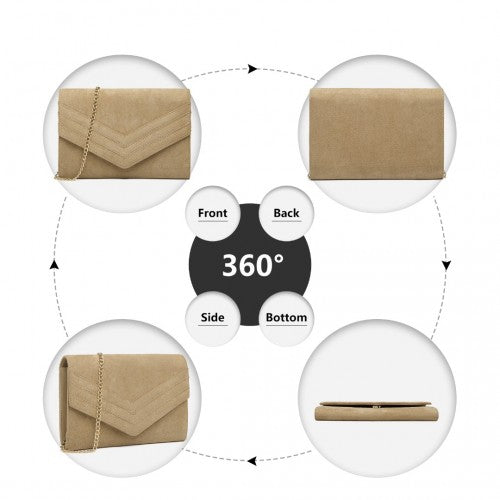 LP1963 Miss Lulu Chevron Envelope Clutch Bag Light Brown Suede Effect Evening Bag With Timeless Elegance | Neil's Luggage Store
