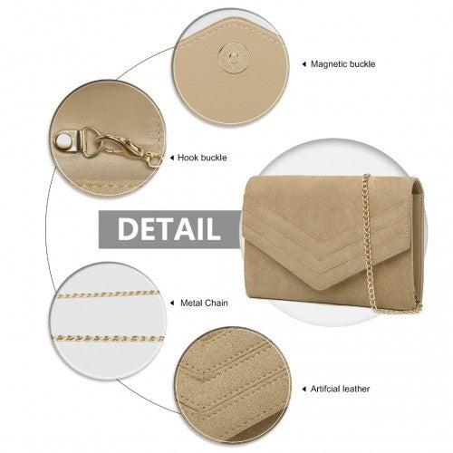 LP1963 Miss Lulu Chevron Envelope Clutch Bag Light Brown Suede Effect Evening Bag With Timeless Elegance | Neil's Luggage Store