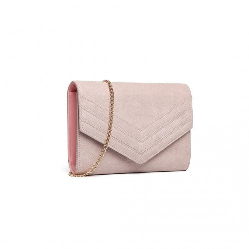 LP1963 Miss Lulu Chevron Envelope Clutch Bag Pink With Gold Tone Hardware For Evening Wear | Neil's Luggage Store
