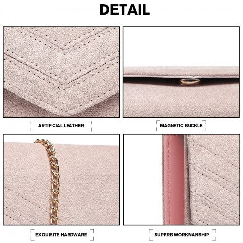 LP1963 Miss Lulu Chevron Envelope Clutch Bag Pink With Gold Tone Hardware For Evening Wear | Neil's Luggage Store