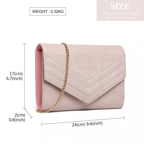 LP1963 Miss Lulu Chevron Envelope Clutch Bag Pink With Gold Tone Hardware For Evening Wear | Neil's Luggage Store