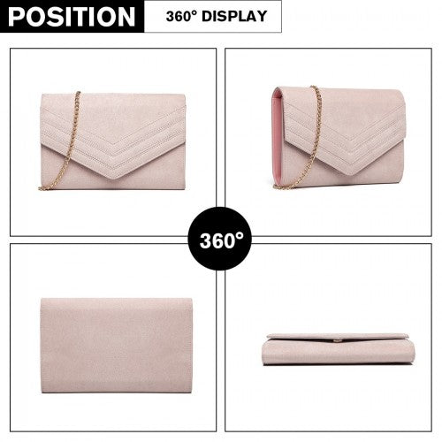 LP1963 Miss Lulu Chevron Envelope Clutch Bag Pink With Gold Tone Hardware For Evening Wear | Neil's Luggage Store
